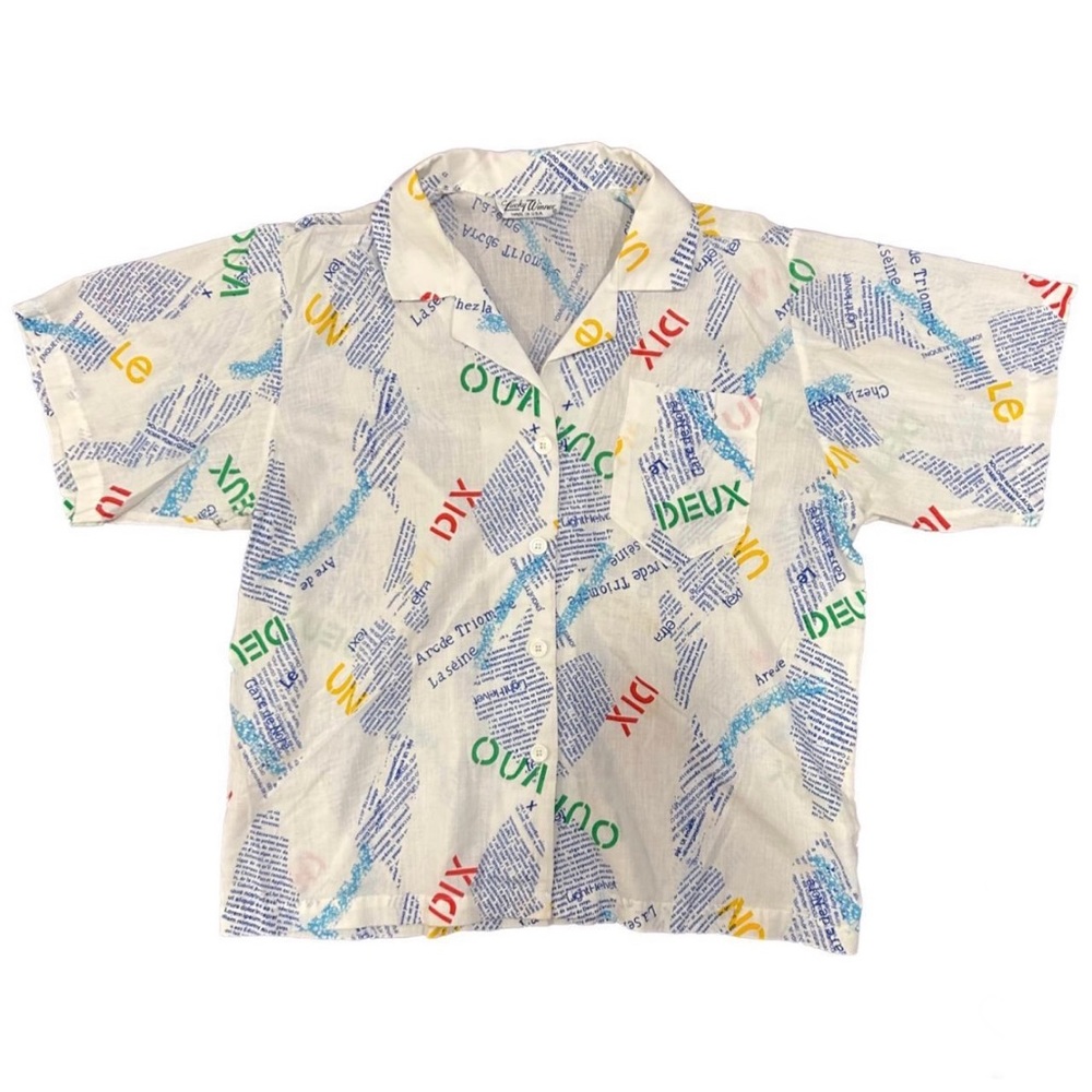 Vintage 80s/90s graphic lettered button-up shirt / blouse by 'Lucky Winner'